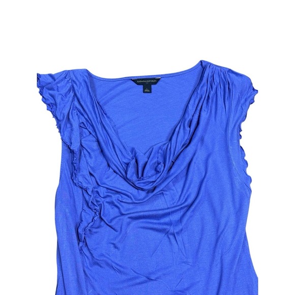 Banana Republic Blue  Asymmetric Draped Ruffle Blouse Top size L Women's - Picture 4 of 11